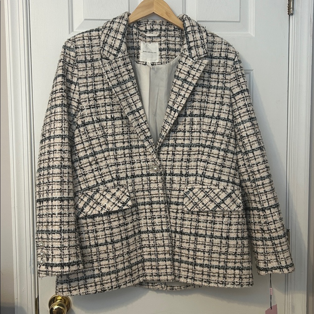 Avec Les Filles Blazer Womens XL Tweed Preppy Old Money Academia Plaid NWT - Picture 1 of 4
